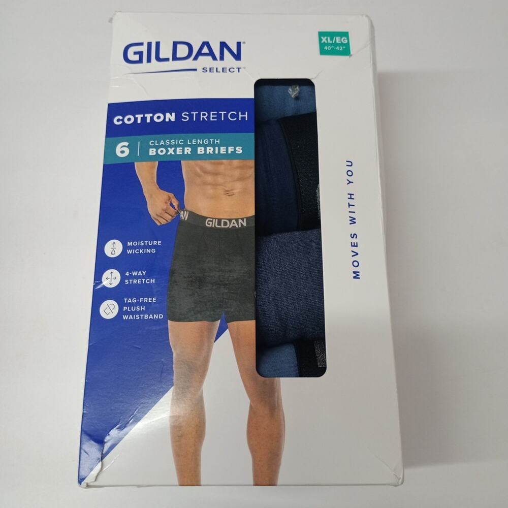 Gildan Select Boxer Briefs 6 Pack Men’s 2XL (40"-42") Cotton Stretch Blue Assort